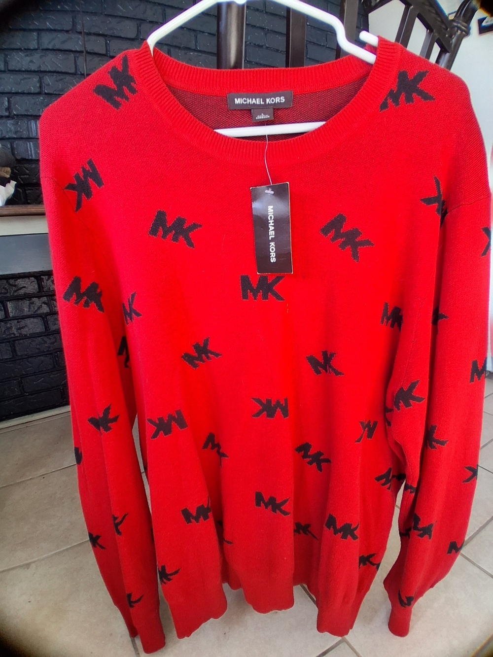 Michael Kors Men’s Sz L Red Logo-Print Crewneck Sweater